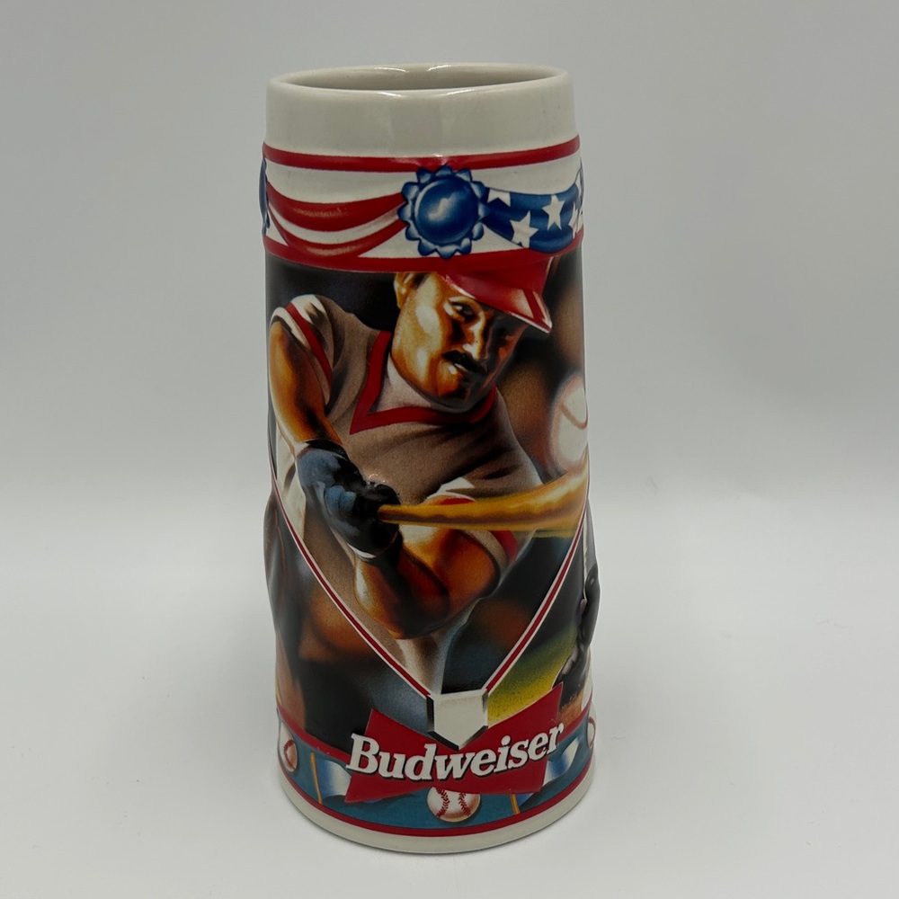 Vintage Budweiser Baseball Beer Stein Mug Play Ball  Sport Action 1996